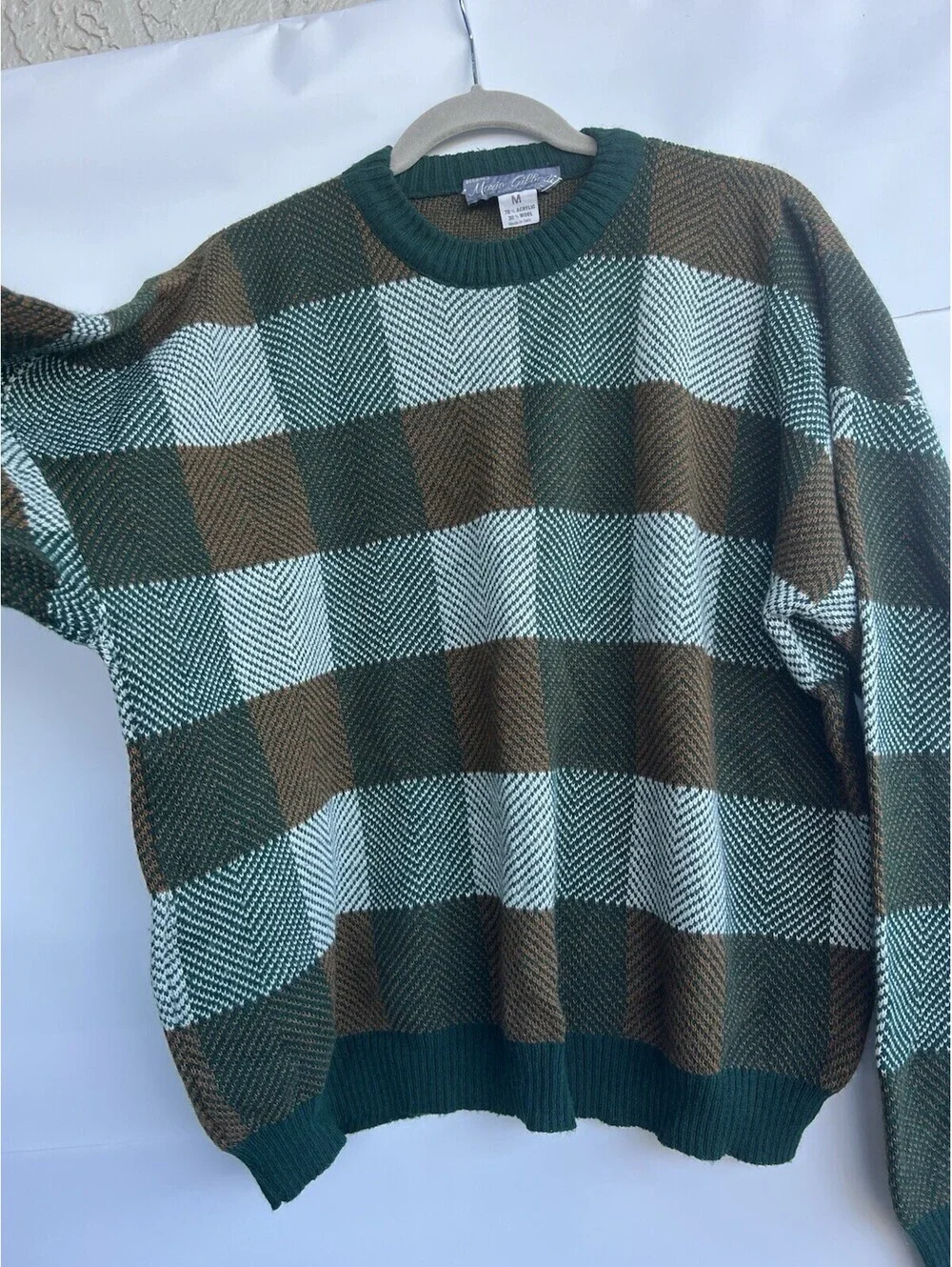 Vintage Mario Gilberti Sweater Mens M Green Brown Wool Blend Geometric Italy